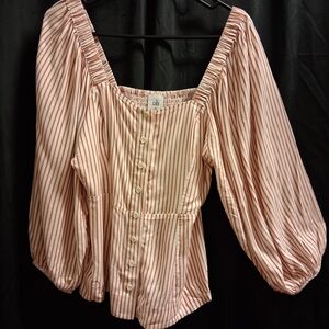 CAbi Pink Striped Button Down Blouse